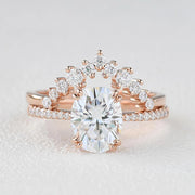 Oval Cut Solitaire Moissanite Double Claw Bridal Wedding Ring Set